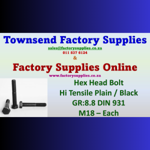 Hex Head Bolt Hi Tensile Plain M18 - Each