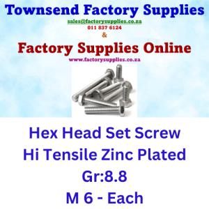 Hex Head Set Screw Hi Tensile Zinc Plated M 6 - Each