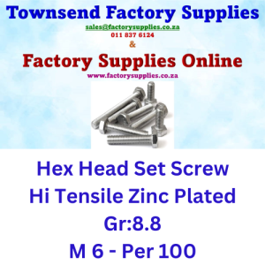 Hex Head Set Screw Hi Tensile Zinc Plated M 6 - Per 100